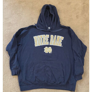 Vintage E5 Notre Dame Hoodie Fighting Irish Sweatshirt Embroidered Blue 2XL XXL